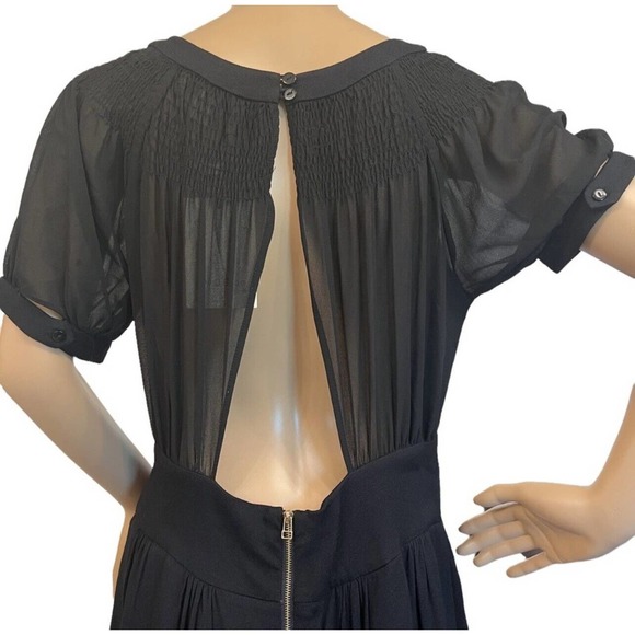 Anthro See U Soon Black Dress Keyhole Neckline Short Puffy Sleeves NWT Size S - Picture 6 of 12